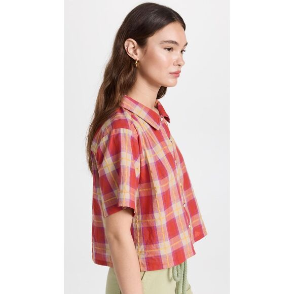 THE GREAT. The Cruise Linen-Blend Top Women's Size 0 Cotton/Linen Orange Purple - Picture 5 of 11